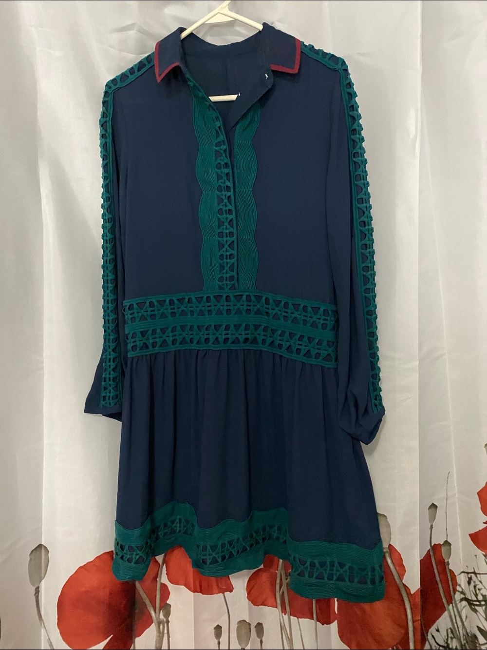 Acne Studios Sweden Navy Tunic Dress with Teal Lace Trim